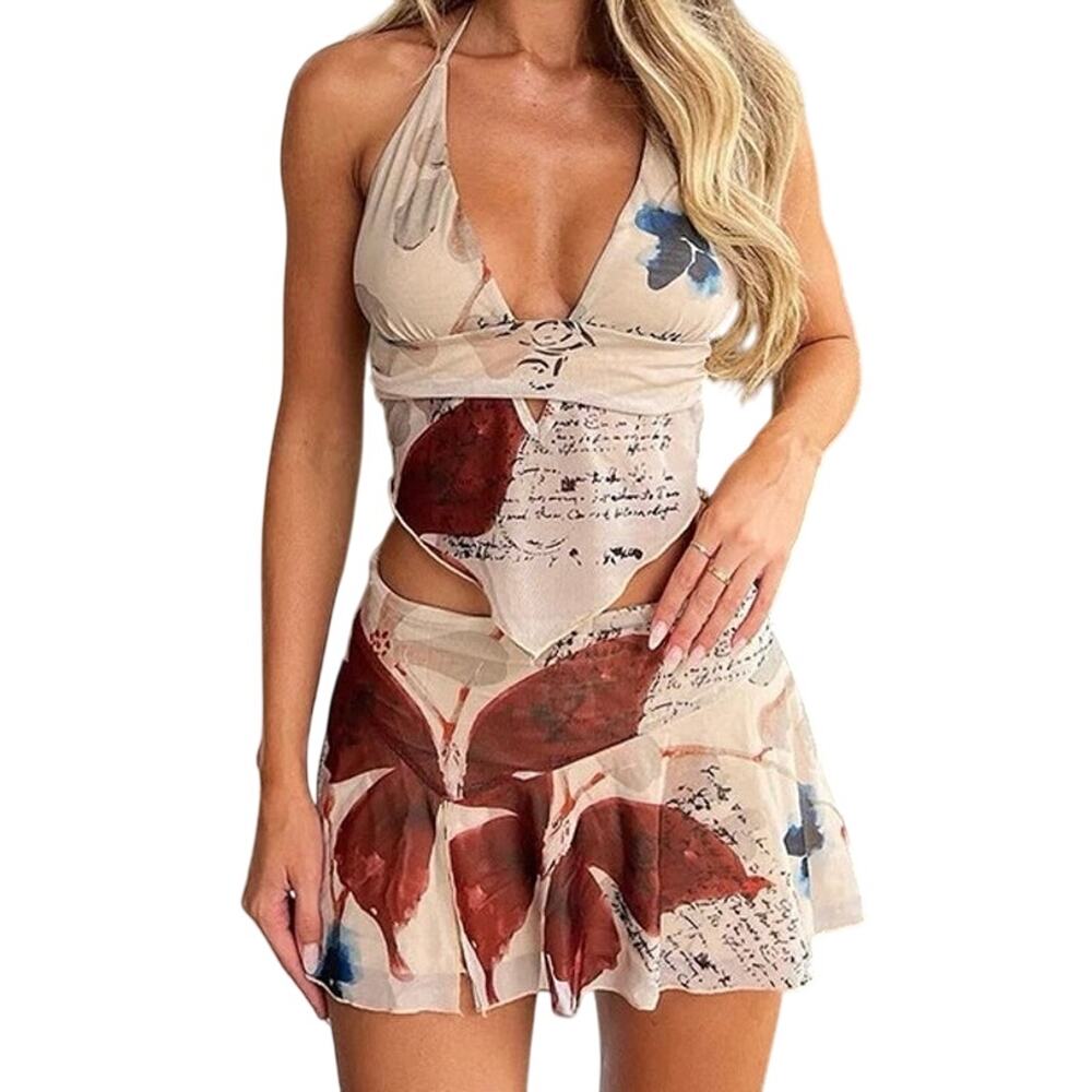 Tiger Mist Faye Halter Top Mini Skirt Fairy Mesh Set XS Festival Beachy Summer